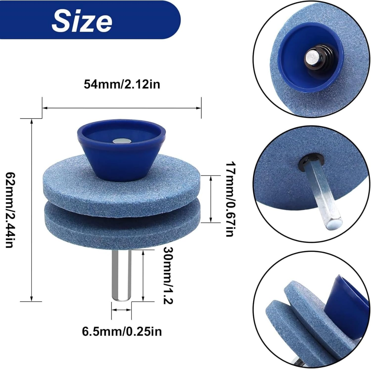 SNOKAY 3 Pcs Universal Lawn Mower Blade Sharpener - Compatible with Any Power Drill, Hand Drill - Mower Blade Sharpening Tool (Blue) image number 4