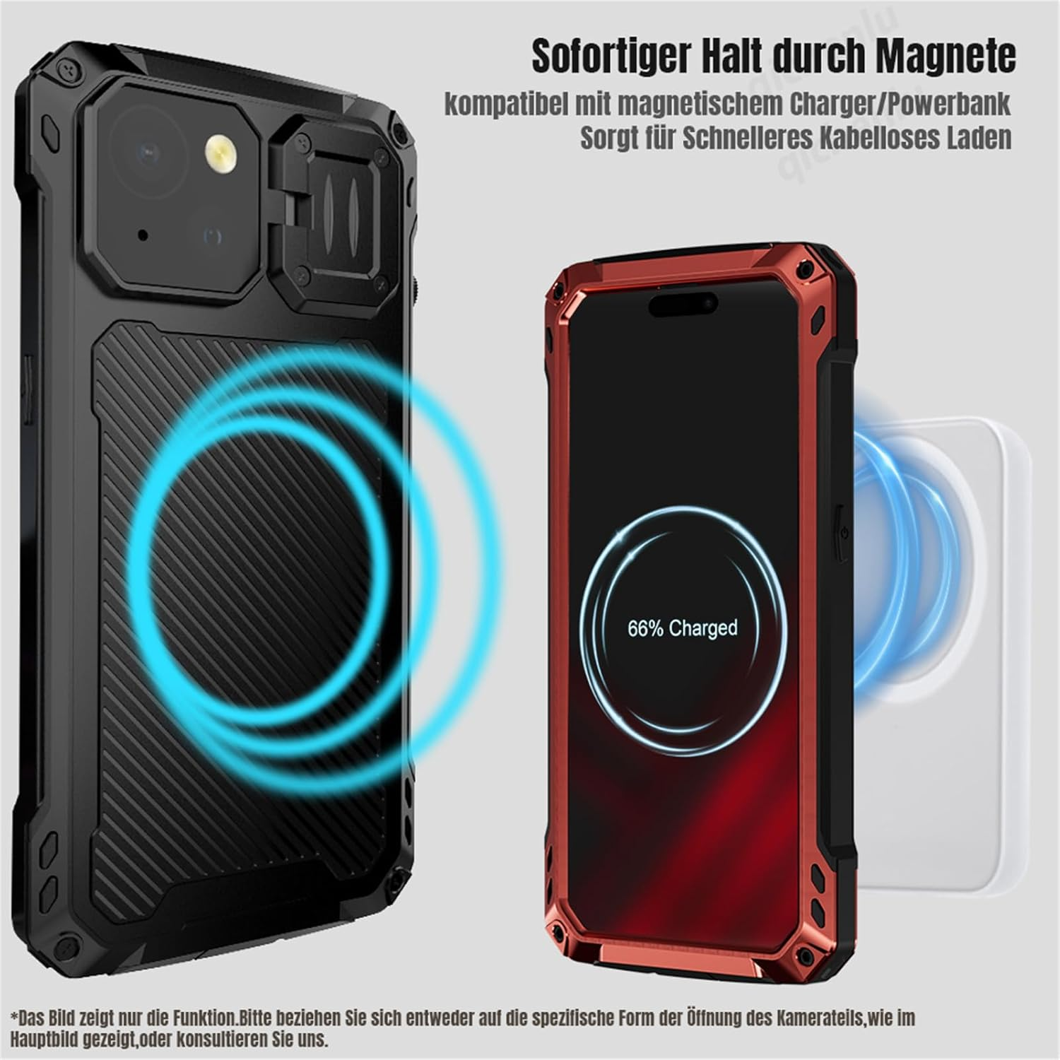 Qichenlu Extremely Lightweight Aluminium Outdoor Case for Iphone 16 Pro Max, Compatible with Magsafe, Magnetic 360 Degree Case with Covered Camera Button, Display Glass, Camera Protection Stand, Blue image number 4