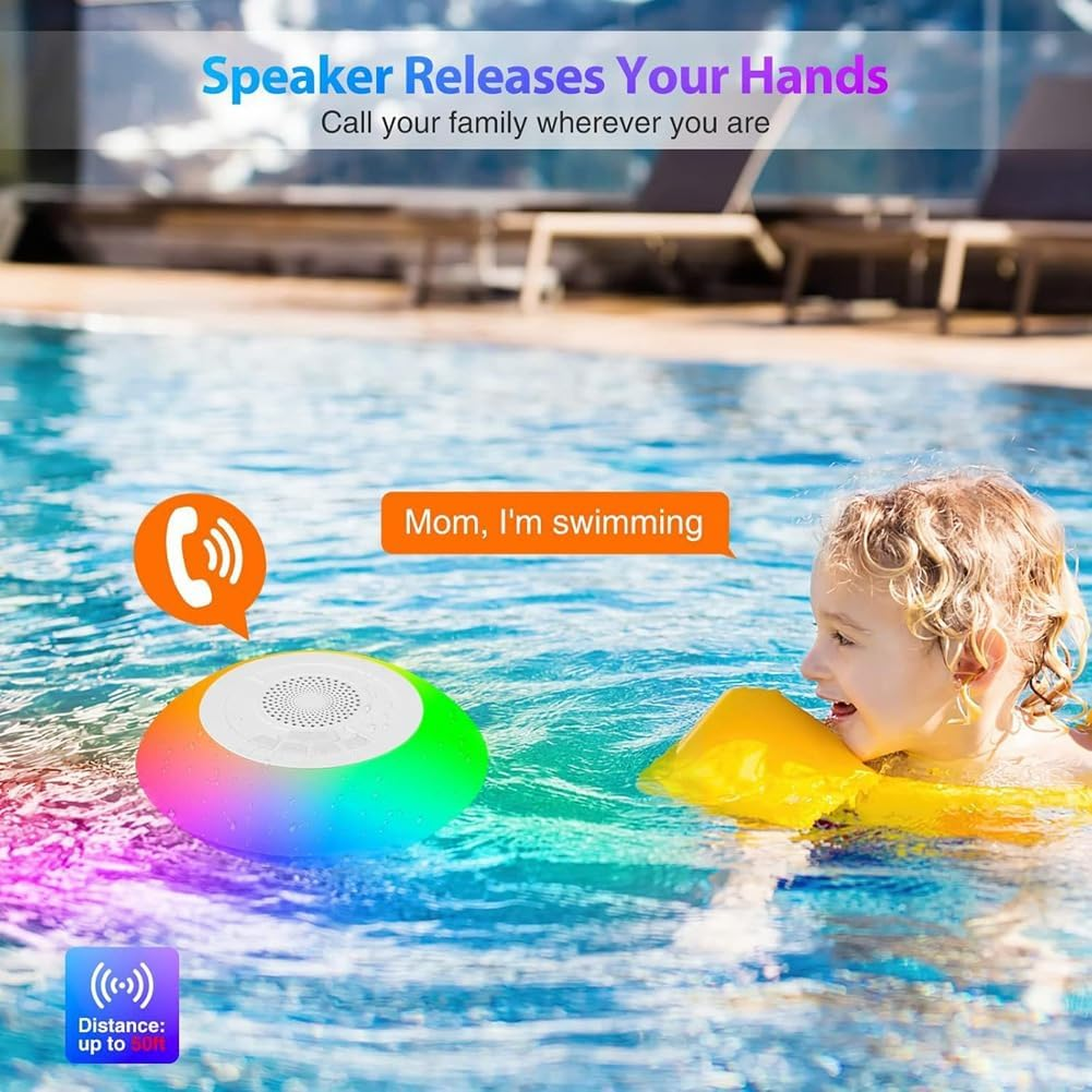 RGB Light Bathroom Stereo Speaker Bluetooth IPX7 Waterproof Shower Pool Floating Speaker with Mic 1200Mah image number 5