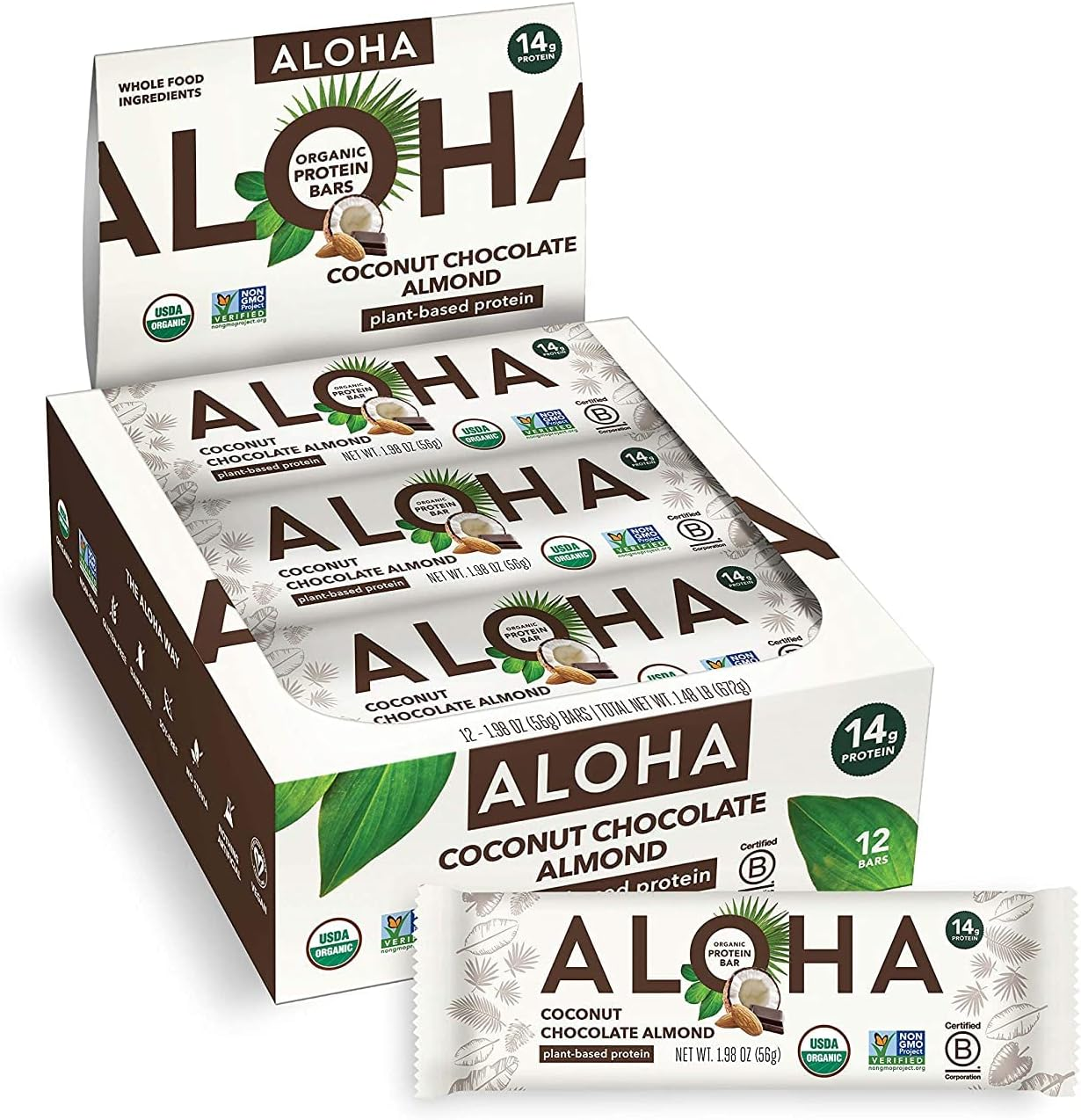 ALOHA Organic Plant Based Protein Bars, Coconut Chocolate Almond, 1.98-Ounce Bars (Pack of 12) image number 3