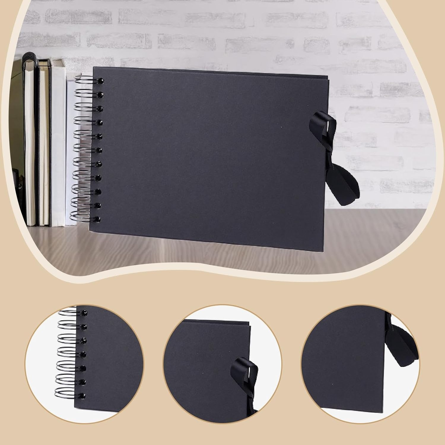 Scrapbook Album Scrapbook Photo Album Wedding Guest Book Memory Book Photo Book Paper Bowknot Decorative DIY Suitable for Birthday Adventure, Black