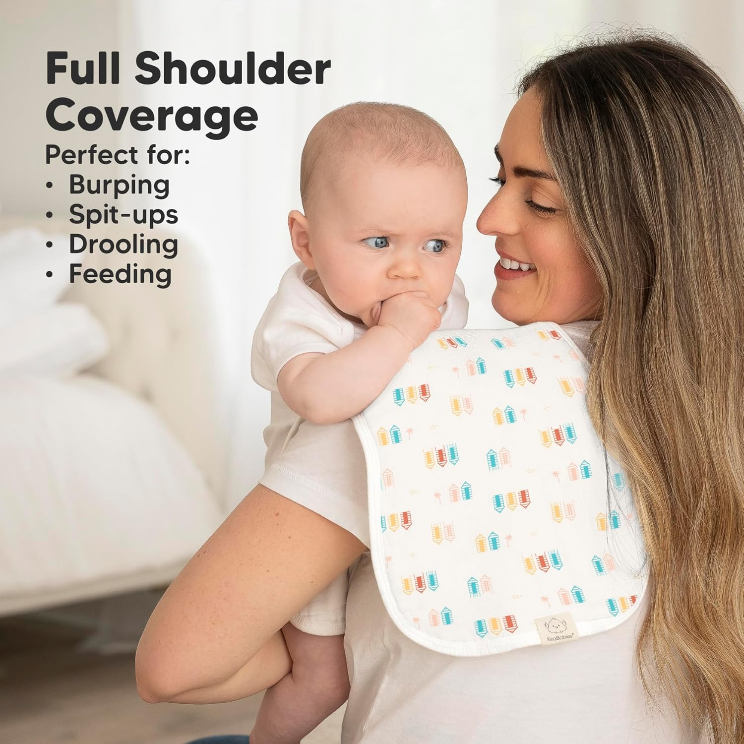 5-Pack Muslin Burp Cloths Baby Boy, Girl - Very Absorbent Baby Burp Cloth Rags, 8-Layers Viscose Derived from Bamboo Cotton Muslin Towel, Super Soft Spit up Rags, No Shrink Washcloths (Beach Day) - Beach Day image number 3