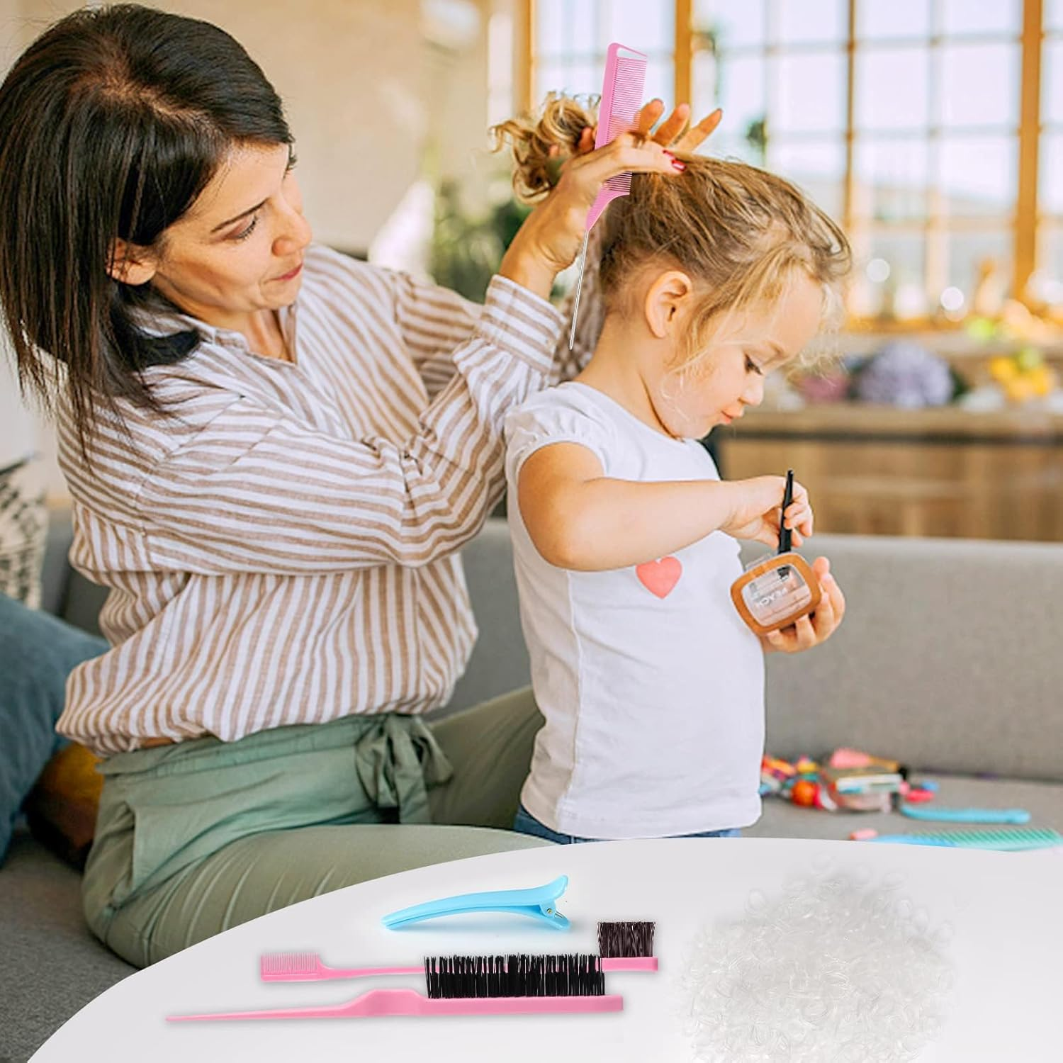 PAOFUFUI 1000Pcs Elastic Clear Hair Bands, Rubber Band Cutter, Topsy Tail Styling Tools, Girls' Christmas Accessories Gift Set (Clear)