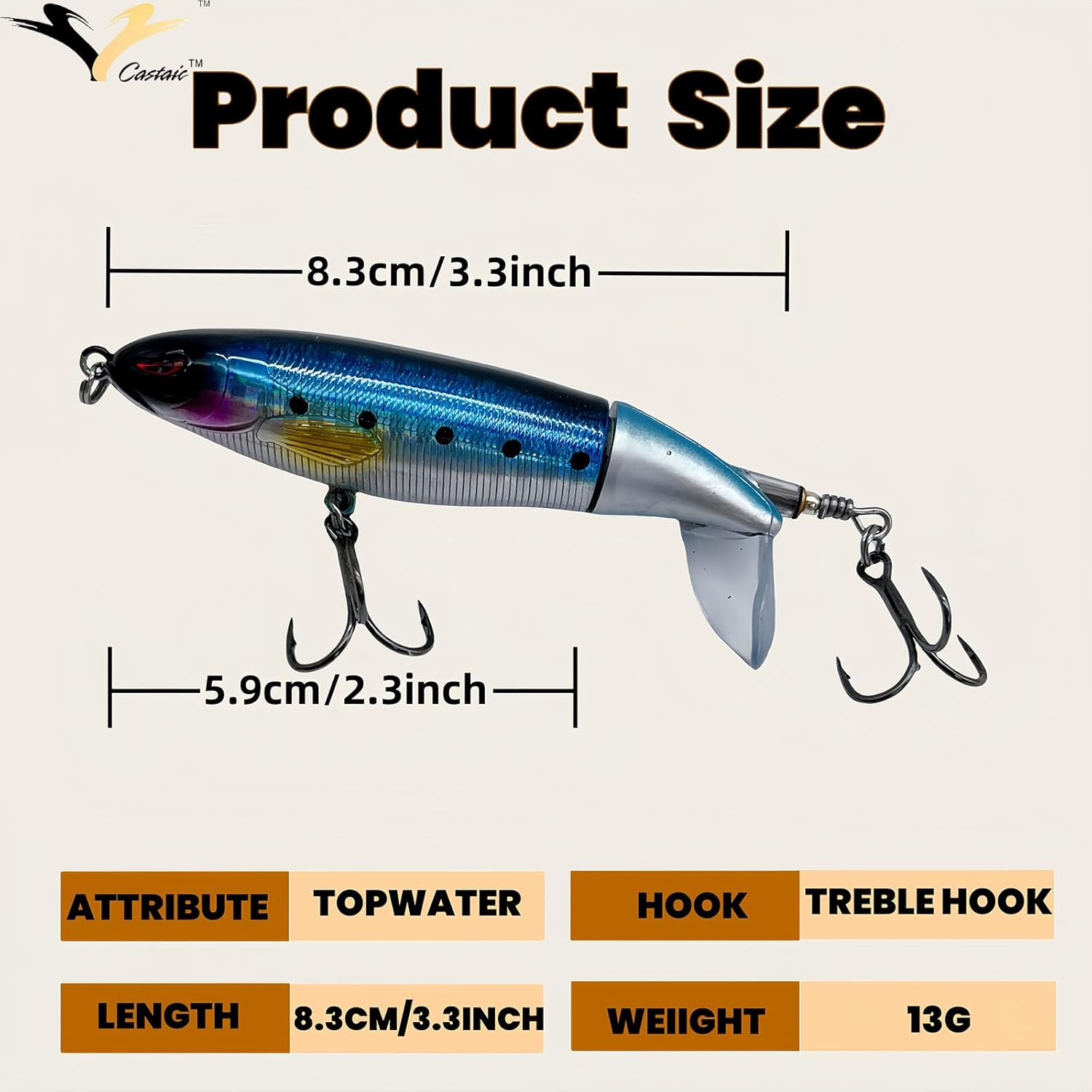 Castaic Topwater Fishing Lures Set Popper Lures for Bass Catfish Pike Perch Bass Lures with Floating Rotating Tail Artificial Hard Bait Multiple Colors - Dark Green image number 4