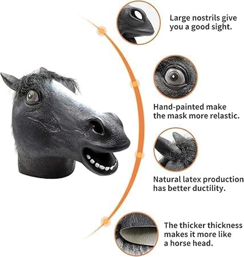Horse Mask Party Dress up Horse Head Masks for Adults Men Masquerade (Black,1Pcs) image number 1