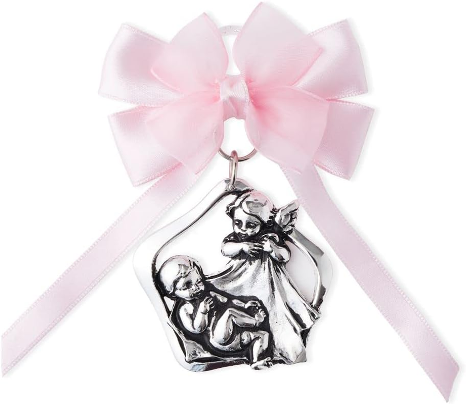 Guardian Angel Crib Medal with Satin Ribbon. Perfect Baptism Gifts for Babies, Christening Gifts for Babies, Baby Shower and Baby Nursery Wall Decor. (Blue Light)
