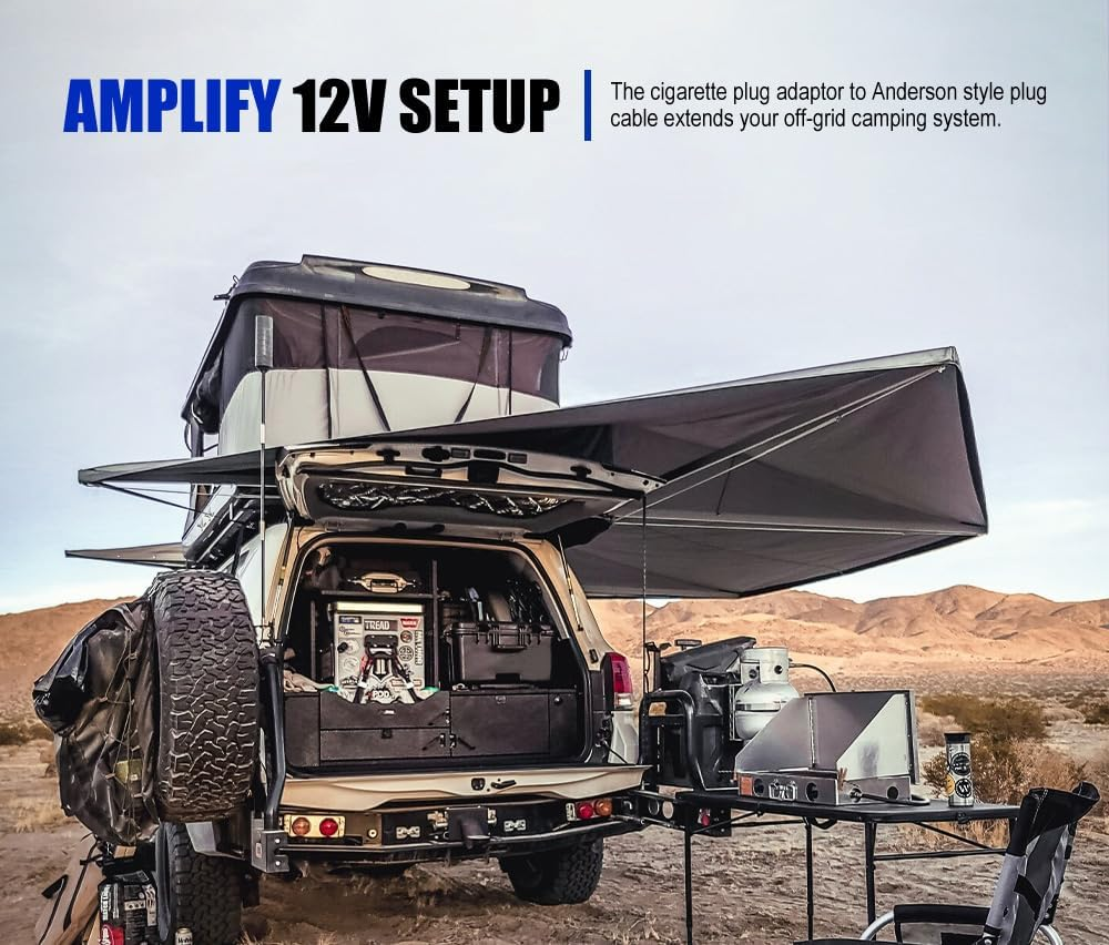 ATEM POWER 12V Cigarette to Anderson Plug Cable 30CM, 50A Anderson 12AWG Extension Wiring Kit with 8A Fuse, for Oven Fridge Off-Grid Camping System image number 2