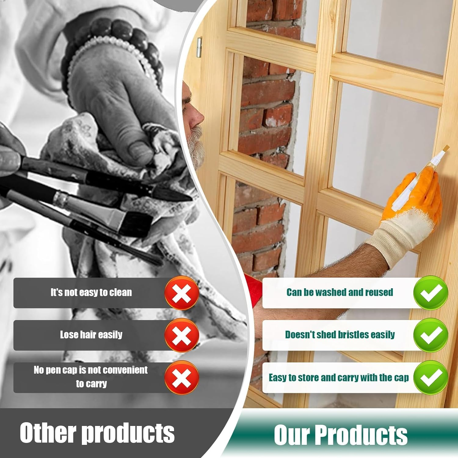 Touch up Paint Pen, 3 Pcs 5Ml Refillable Paint Brush Pens, Paint Pen for Wall Touch up for Wall Repair, Funiture, Cabinet, Wood Floor, Window image number 2