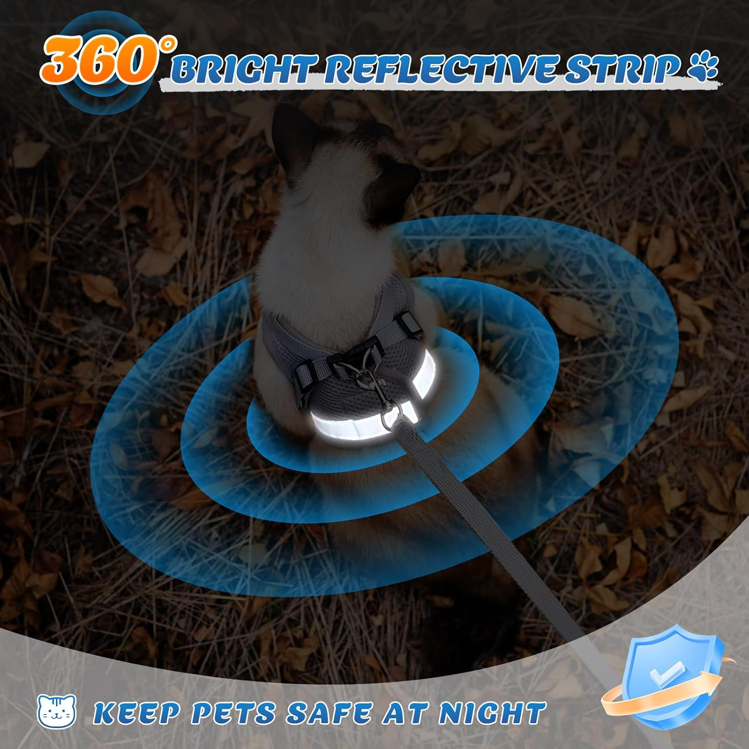 Cat Harness and Leash Set for Walking Escape Proof Small Cat and Dog Harness Soft Mesh Harness Adjustable Cat Vest Harness with Reflective Strap Comfort Fit for Pet Kitten Puppy Rabbit image number 2