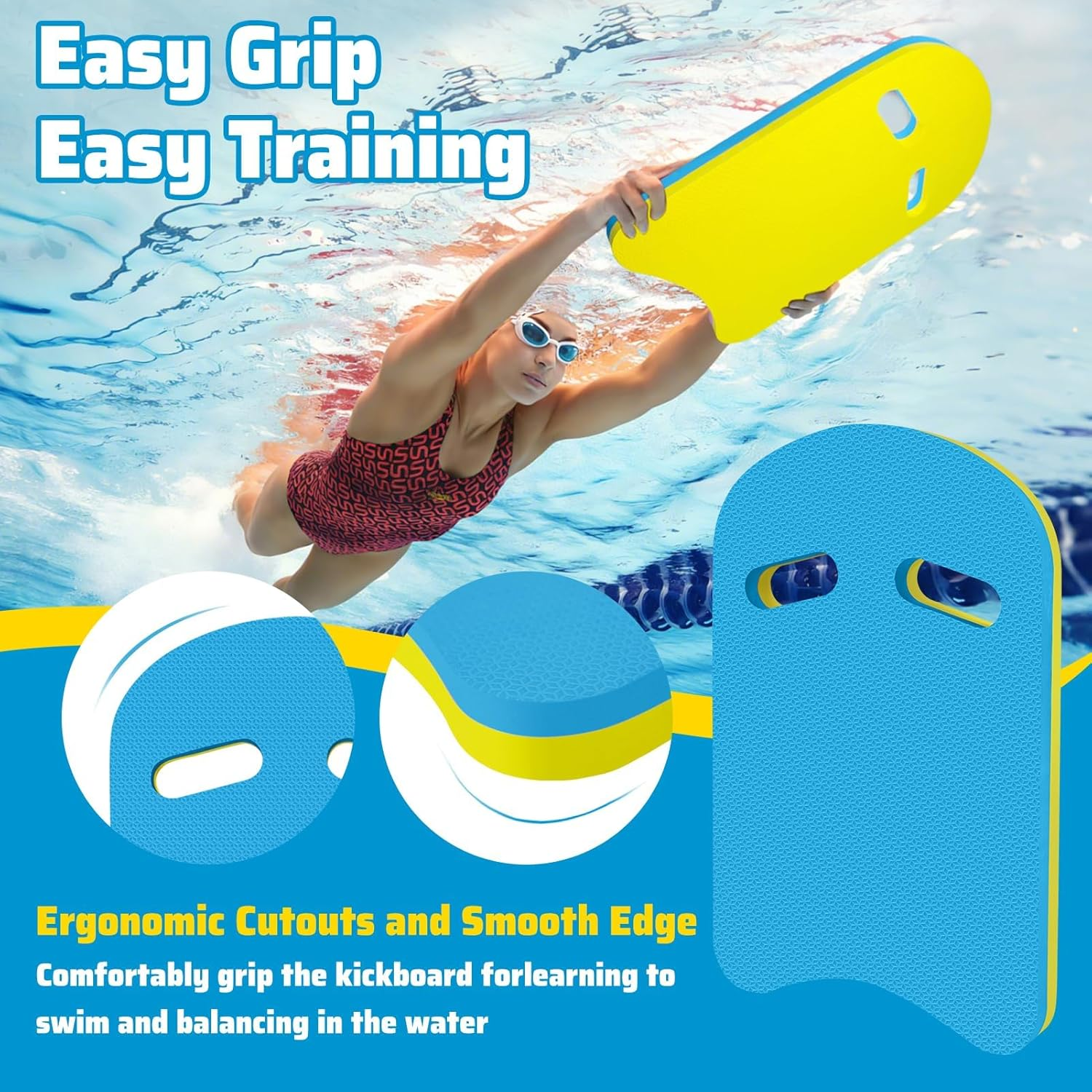 Swimming Kickboard - One Size Fits All - Training Aid for Children and Adults Kick Board Pool Exercise Equipment image number 4