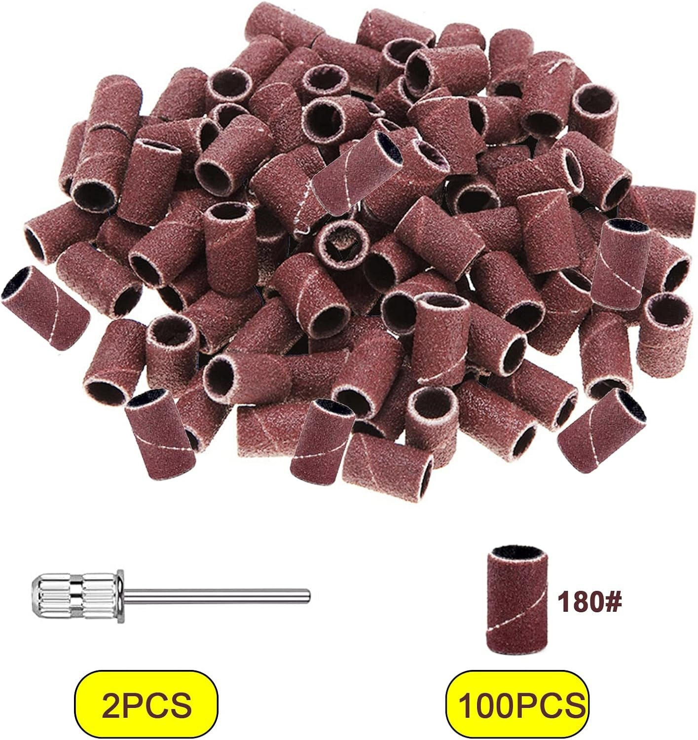 Luoshapucy Sanding Sleeves Sanding Belts Nail Cutter Grinding Caps Nail Cutter 100 Pieces Sanding Sleeves with Nail Drill 180 Inches for Manicure Pedicure Nail Design Nail Art (With 2 X Nail Drills) image number 2