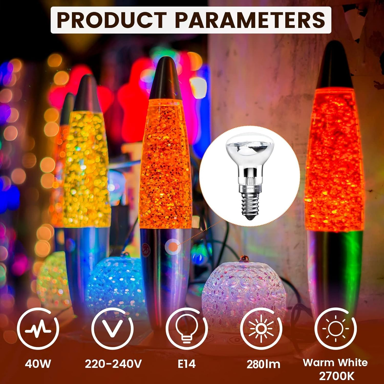 Brightark R39 E14 40W Lava Lamp Bulbs, Small Edison Screw SES Reflector Spot Lava Lamp Bulbs, Warm White 2800K Energy Saving R39 Spotlight Halogen Bulbs Dimmable (2 Pcs)