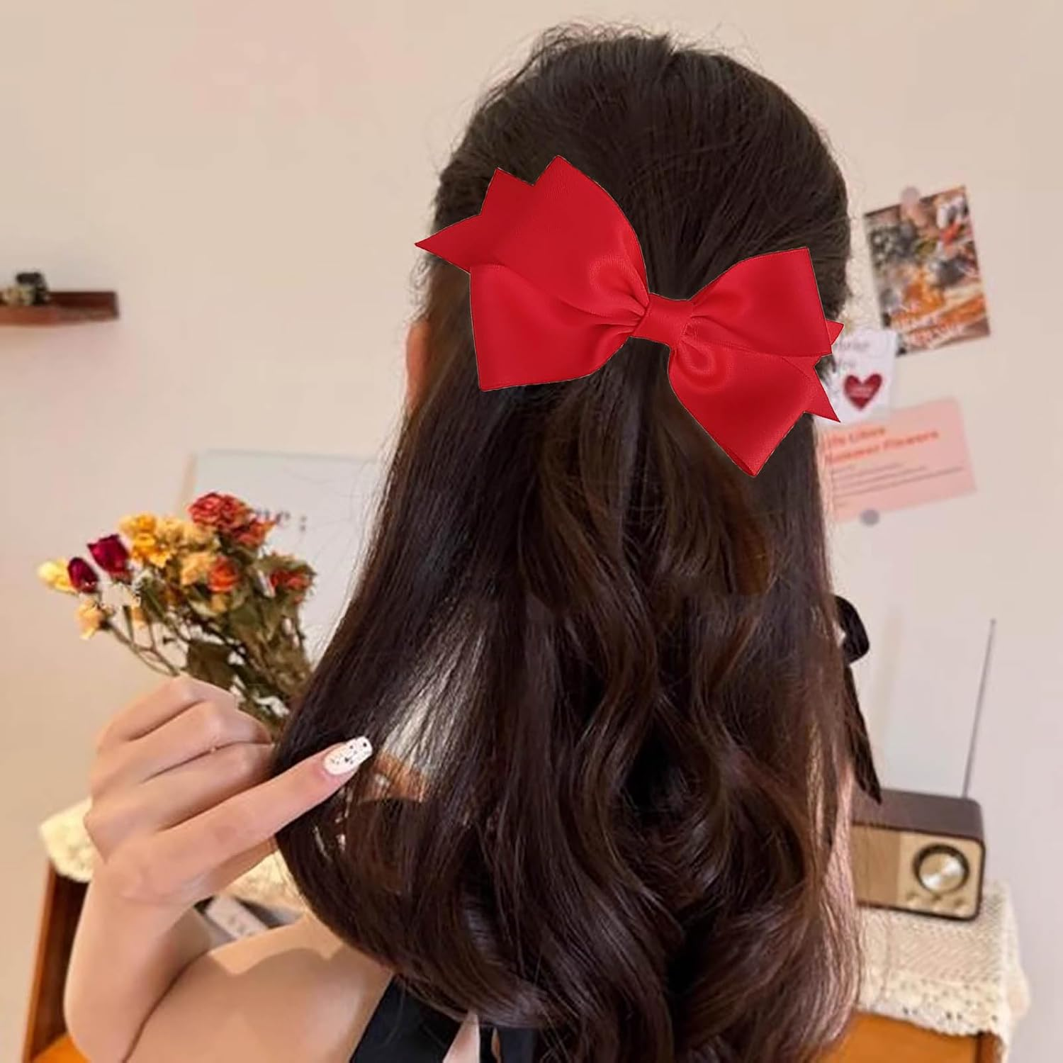 Red Hair Bows for Women Bow Hair Clips Silk Satin Bow Clips Cute Hair Bow Clips French Hair Band Bow Wedding Bow Hair Bow Barrette Bowknot Hair Accessories Pink White image number 6