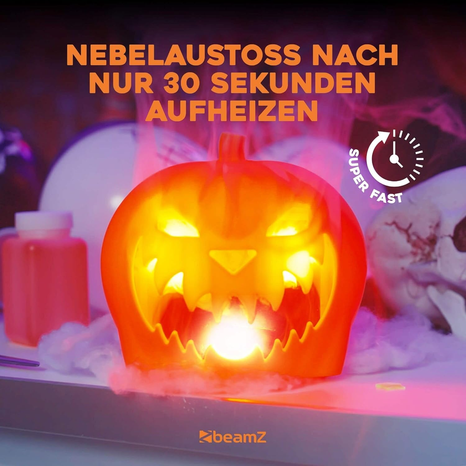 Beamz S553L Fog Machine Halloween Decoration with LED Pumpkin Head - 550 Watt Smoke Machine with 250 Ml Liquid, 2-In-1 with Halloween Pumpkin Decoration image number 5