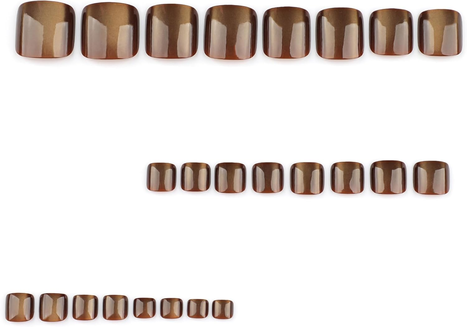 Mouyouglow Pack of 24 Fake Toenails, Toenails for Sticking, Short, Squared Brown, Plain, Cat Eye, Magnetic Brown, Artificial Toe Nails, Full Cover Foot Press on Nails with Adhesive, AUB-B7