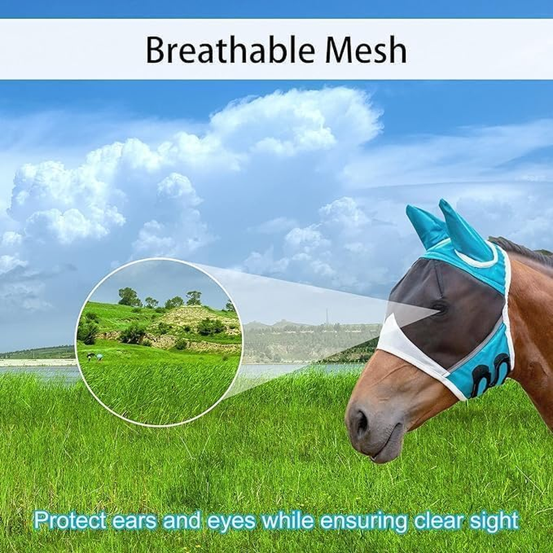 Horse Fly Mask with Ears, Adjustable UV Protection Masks image number 4