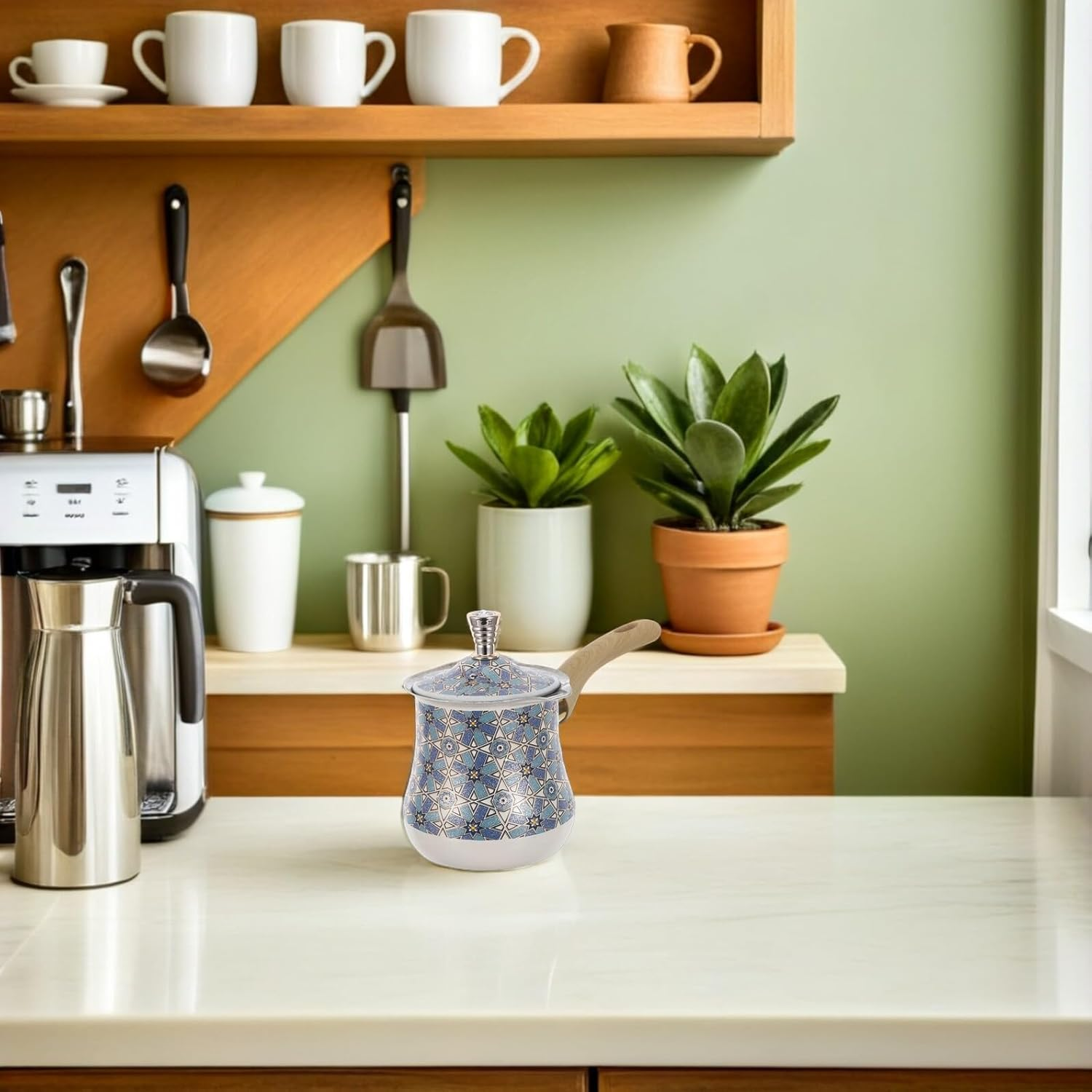 BIUDECO Stainless Steel Turkish Coffee Maker 720Ml with Wooden Handle &ndash; Small Saucepan for Milk Frothing, Butter and Chocolate Melting &ndash; Metal Cezve Pot for Stove and Espresso Brewing image number 6