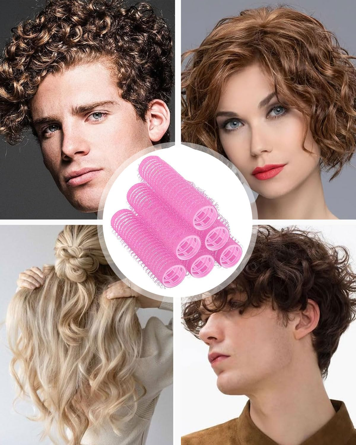 TPZORJX 37 Pieces Manual Hair Rollers Self Adhesive for Salon Hair Salon Rat Tail Comb DIY Curlers with Steel Needle Tip Combs (Rose) image number 5