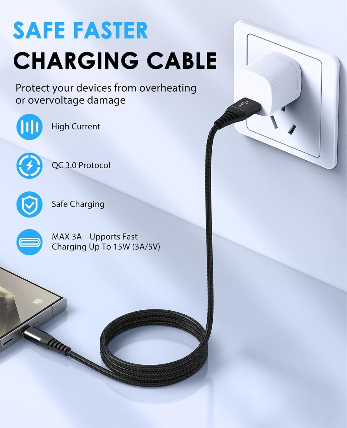 USB to USB C Cable (1 M), 2-Pack USB a to Type C Charger Cord Fast Charging for Iphone 17/16/15 Samsung Galaxy S25 S24 S23 S22 S21 S20 Ultra S10, Moto, Pixel, Xiaomi image number 3