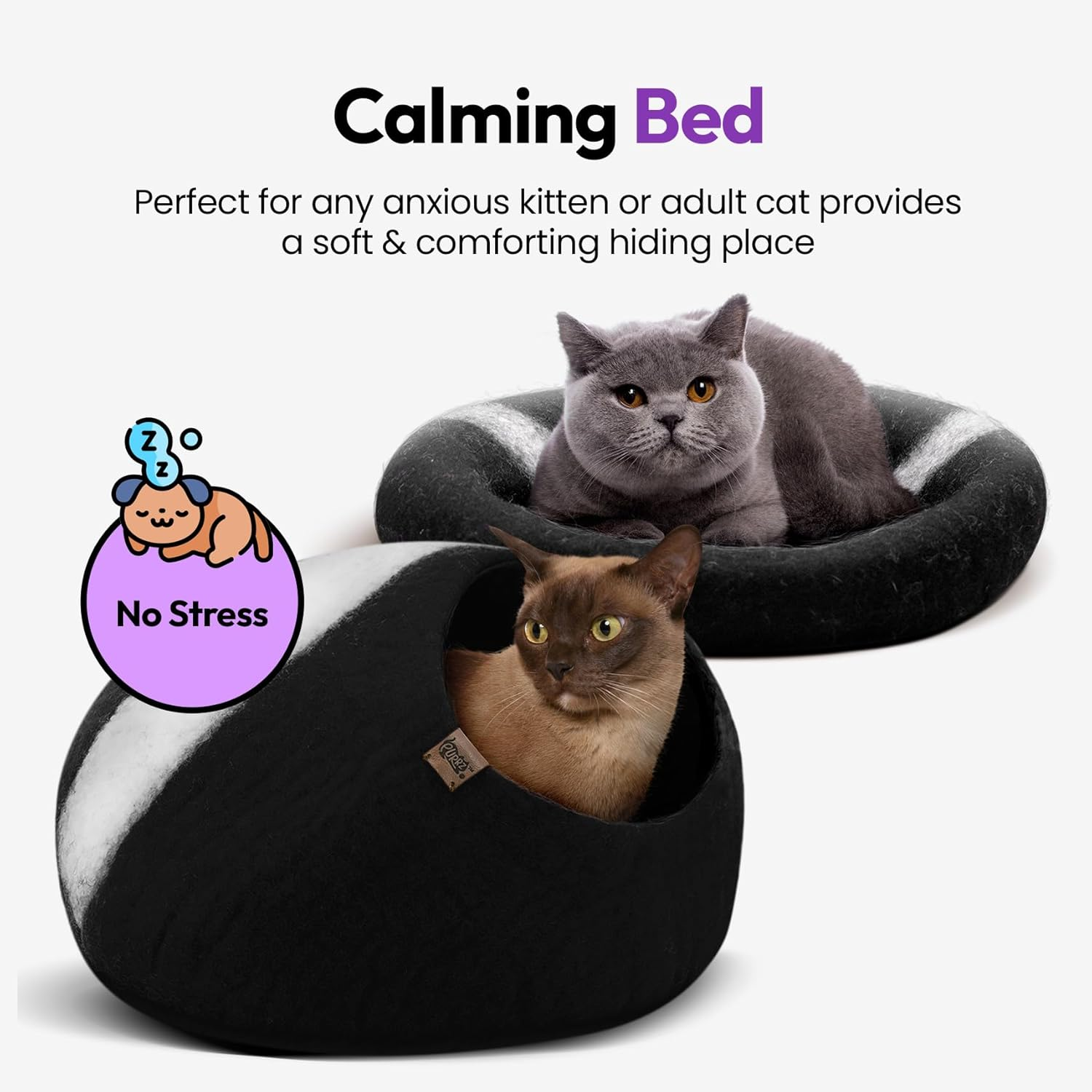 Luxury Cat Cave Bed &ndash; Handmade Merino Wool Felt Hideaway, Vet-Designed Indoor Cat Condo, Hypoallergenic Pet House, Cozy Igloo Bed for Kittens & Cats, Eco-Friendly Modern Pet Furniture image number 1