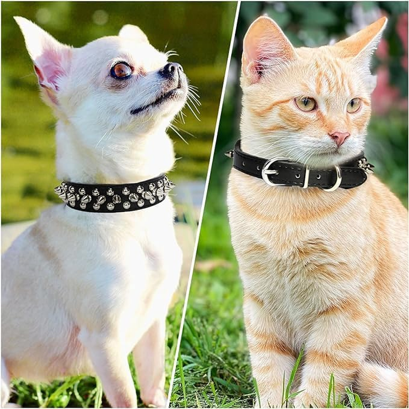 Spiked Dog Collar for Small Dogs Soft PU Leather Spike Puppy Collar anti Bite Studded Rivet Cat Collar for Kittens Small Medium Pets like Chihuahua Pug Pit Bull Bulldog, Pink S image number 6