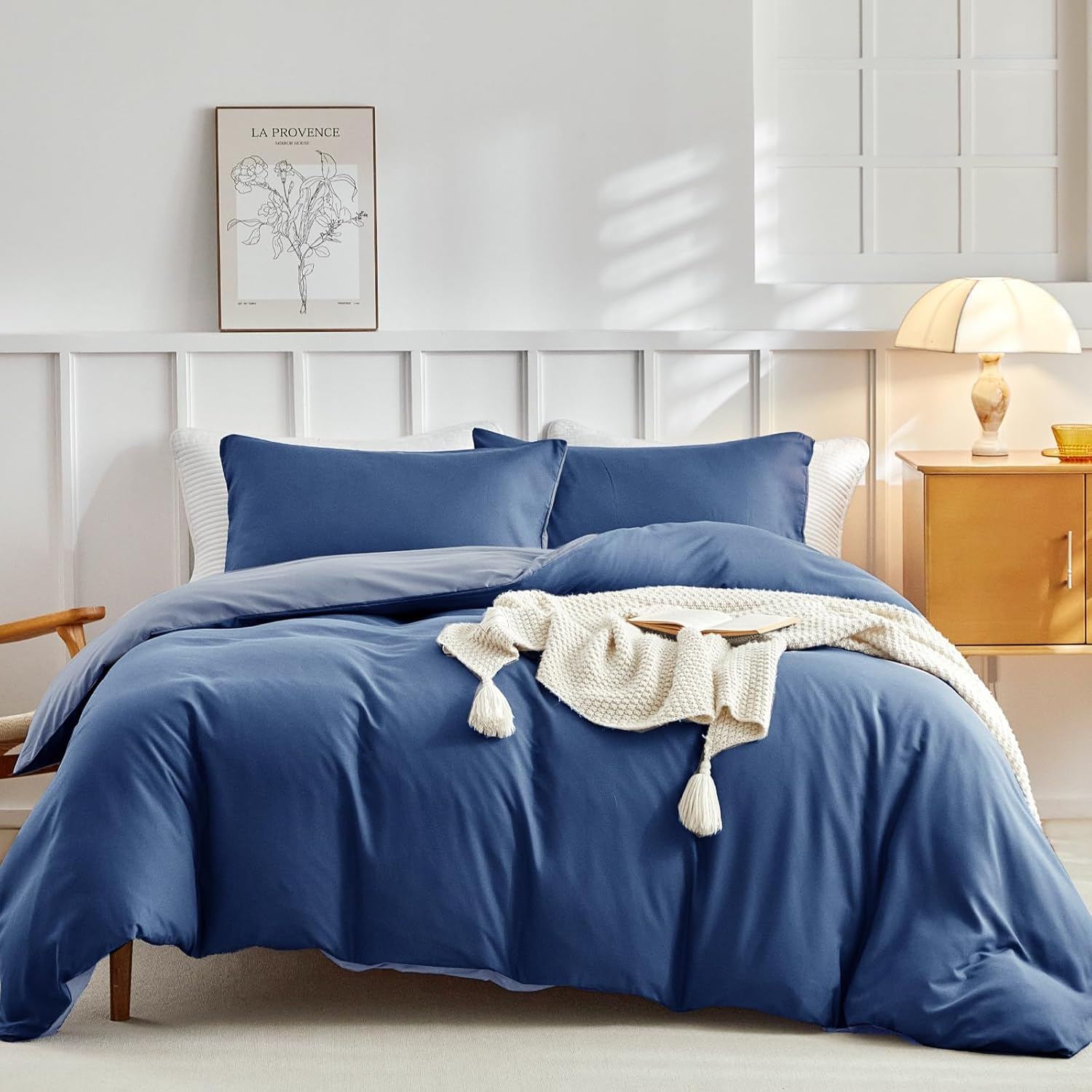 Tokokimo Queen Quilt Cover Set, Ultra Soft Microfiber Bedding Duvet Cover Set, 3 Piece Solid Color Doona Cover Set with Zipper Closure and Corner Ties (Navy, Queen)