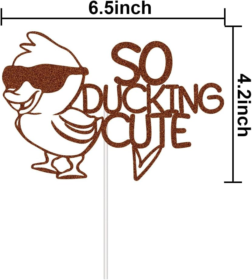 XIUHUBA so Ducking Cute Cake Topper Duck Birthday Party Decorations Ducks Themed Cake Decor for Boys Gilrs Kids Birthday Brown Glitter image number 1