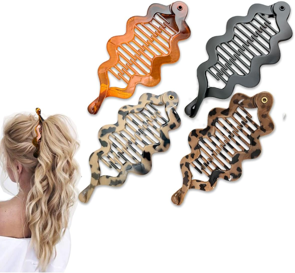 Aaiffey 4Pcs Hair Clips Vintage Clincher Combs Tool for Thick Curly Hair Accessories Fishtail Double Banana Clip Set for Women Girls