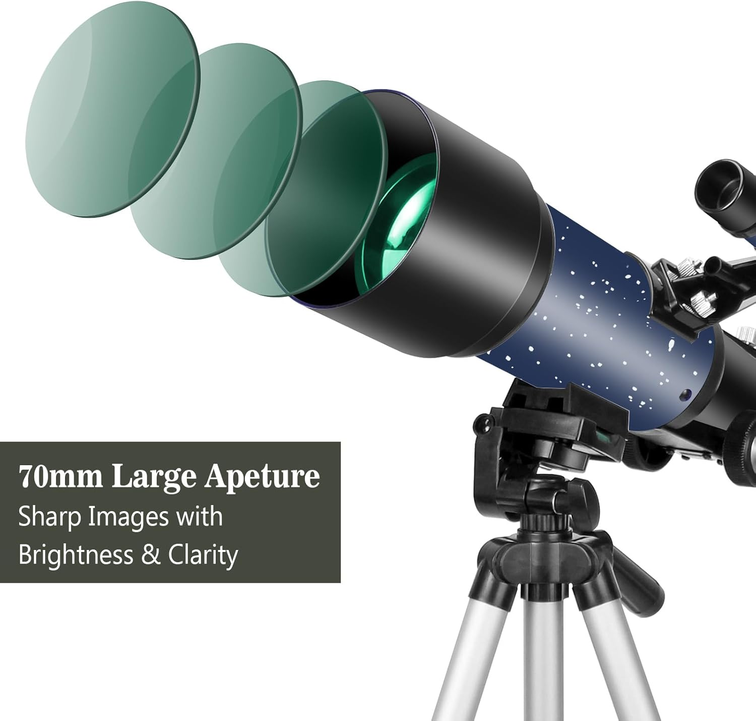 Telescope for Adults Beginners, Opening 70Mm, 400Mm, Full AZ Support, Multi-Coated Optics Refractor, Travel Telescope with Tripod Holder, Phone Adapter (Blue)