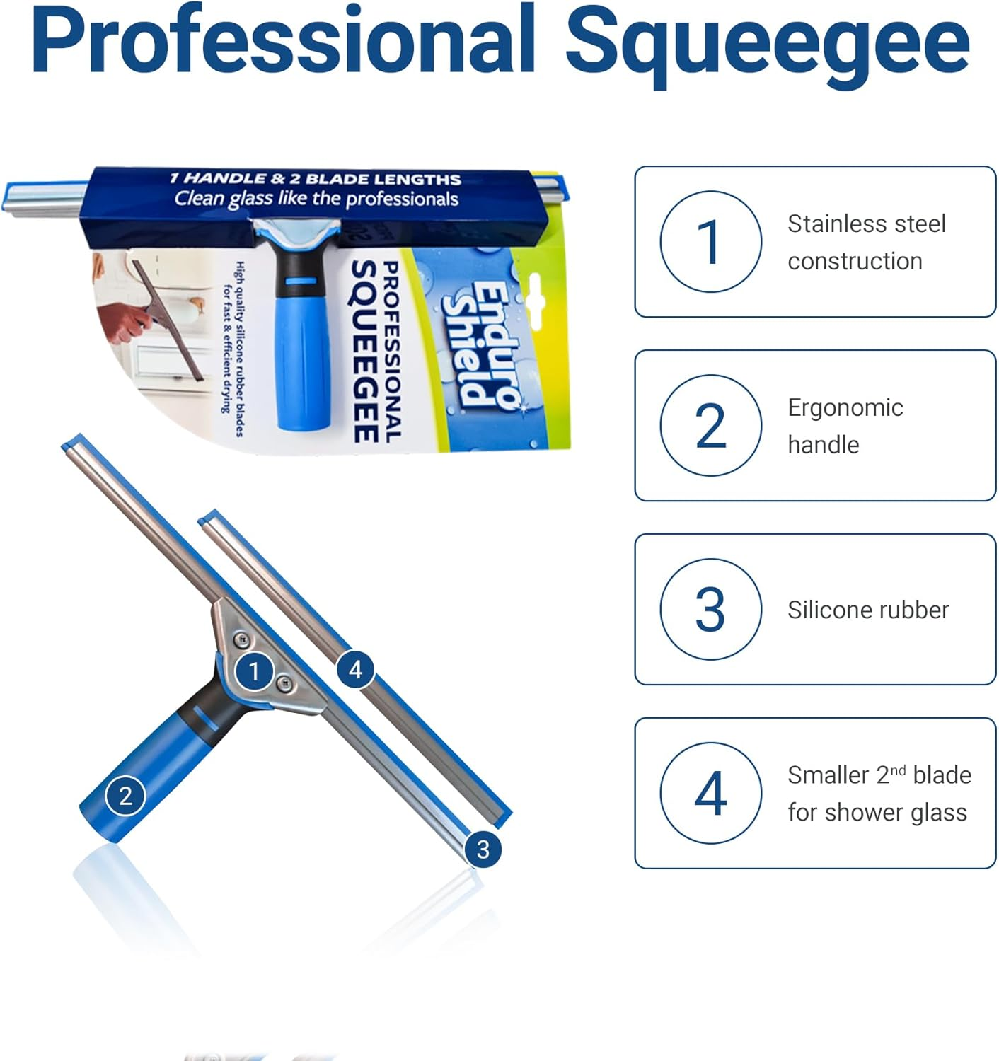 Professional Squeegee - Premium Quality Silicone Rubber Blades with Ergonomic Handle for Streak-Free Cleaning - Perfect for Windows, Shower Doors, and Railings image number 6