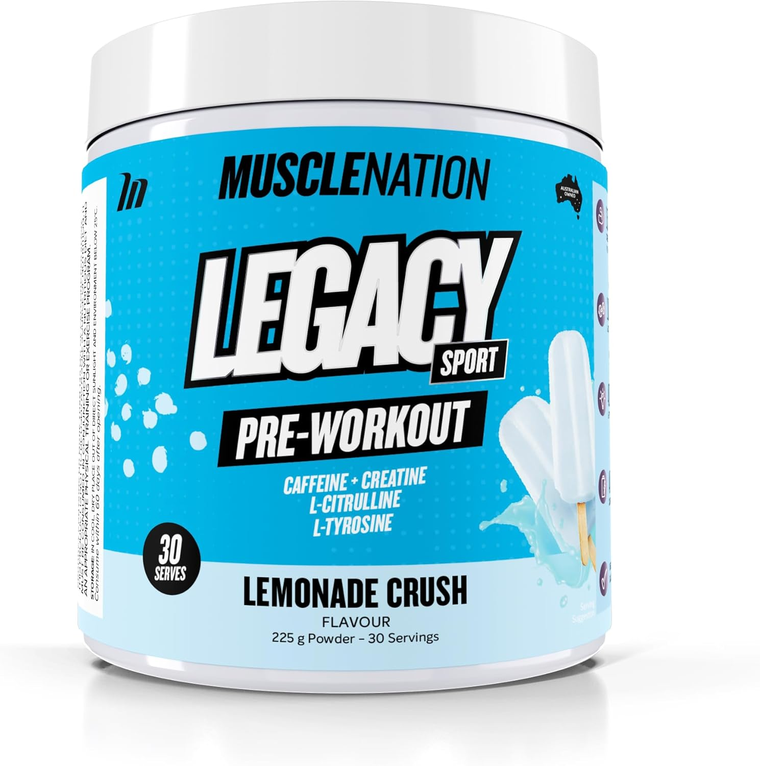 Muscle Nation Pre-Workout Lemonade Legacy Sport 225G (30 Serves) image number 2
