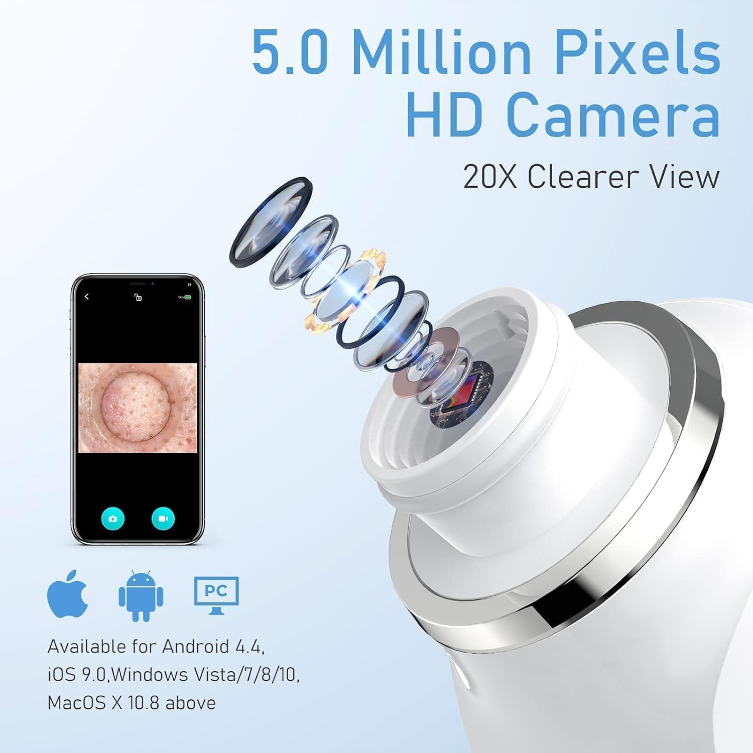 Blackhead Remover Vacuum with Camera, USB Rechargeable Pore Cleaner Tool for Face, 6 Suction Heads & 3 Modes, Blackhead Extractor for Men and Women, Facial Pore Vacuum Cleaner image number 3