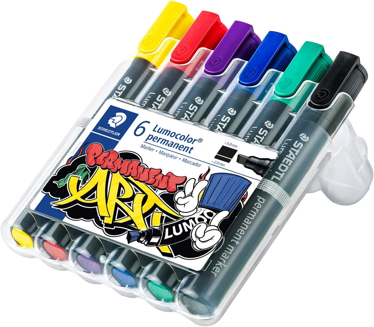 Staedtler 350 WP6-1 Lumocolor Permanent Markers with Chisel Tip, Assorted (Pack of 6) image number 2