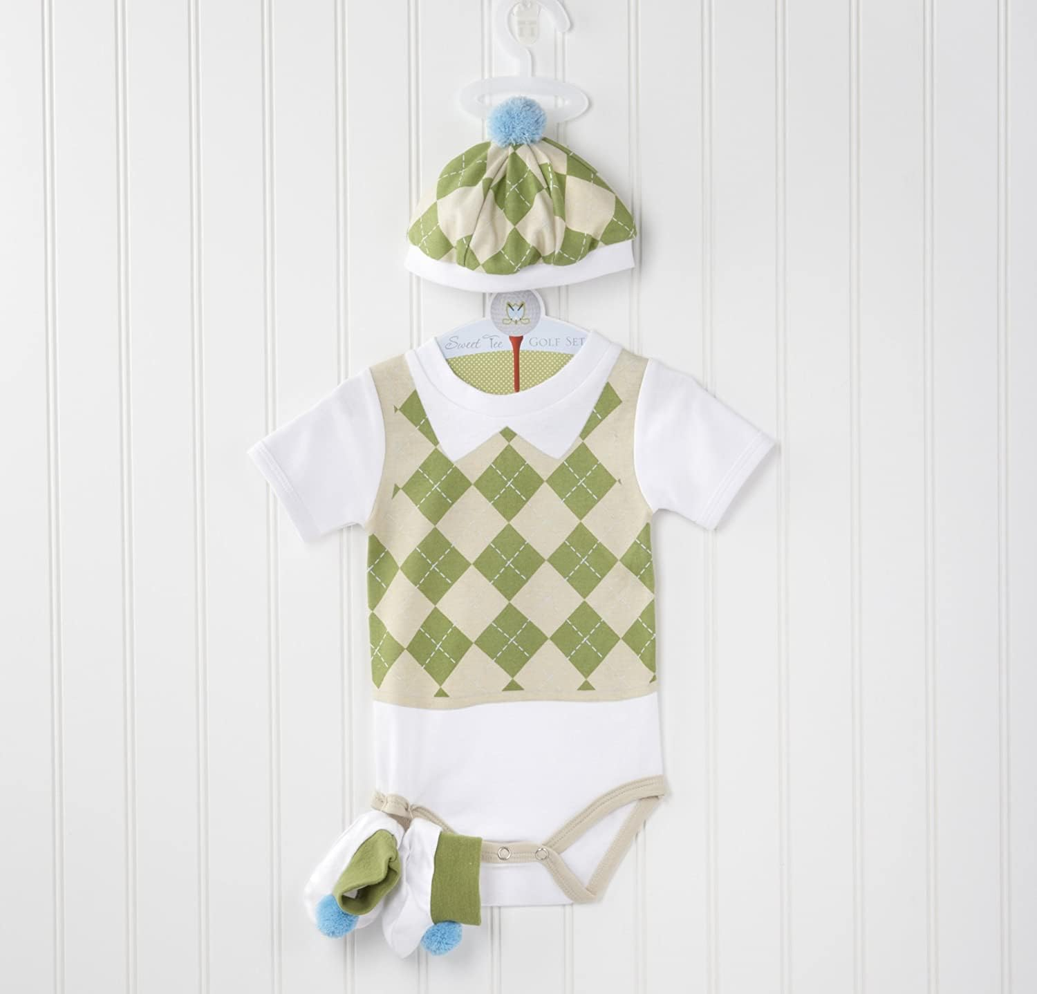 Baby Aspen Three Piece Layette Set in Golf Cart Package, Green/White, 0-6 Mos. image number 1