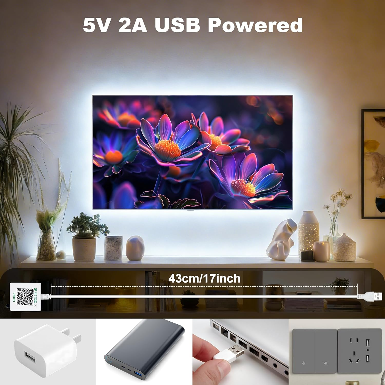 5V USB COB LED Strip Lights, Cozylady 2M Bluetooth Natural White 6000K 320Leds/M Dimmable Strips, IP20 Not Waterproof Tape Light for DIY Mirror Cabinet Wardrobe Home Indoor Decoration image number 5