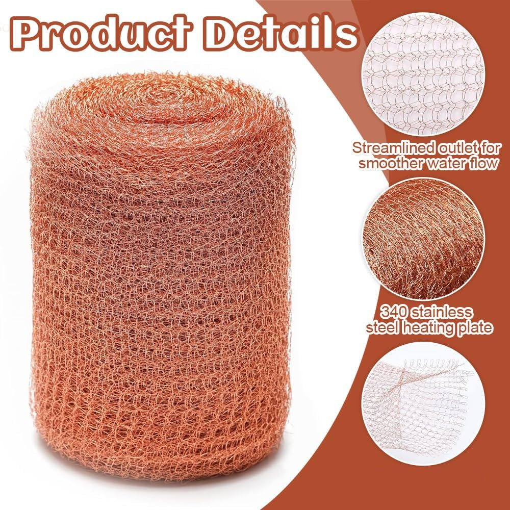 Copper Mesh Rodent Pest Control Kit, 5In X 20Ft Fine Wire Mesh Roll for Mouse Hole Filler, Copper Meshs Slug Repellent for Closing Gaps around Gardens Windows Pipes image number 3