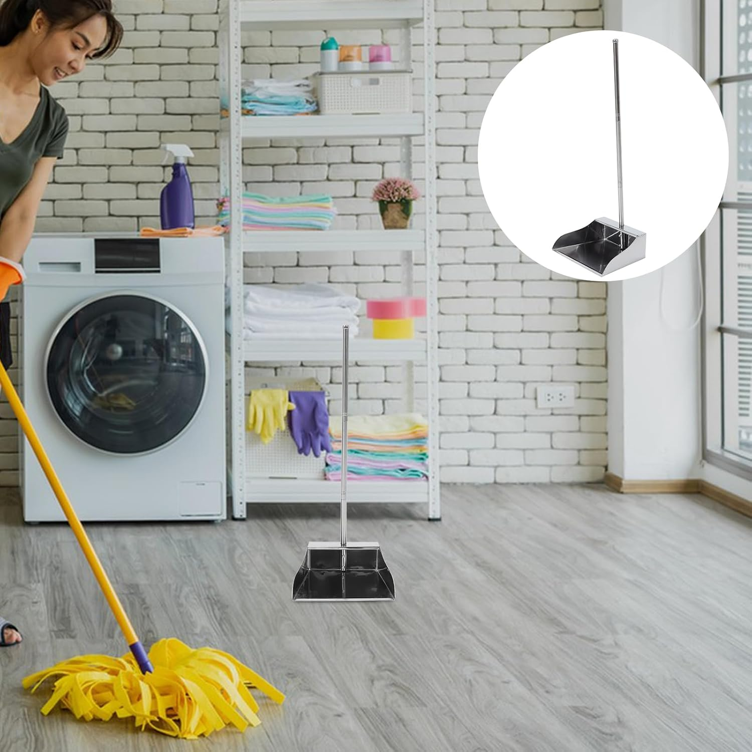Alipis Stainless Steel Dust Pan, Dustpan Metal Dust Pans Long Handled Heavy Duty Standing Dustpan with Handle Garbage Shovel Trash Shovel Pooper Scooper for Garage Home Yard image number 3