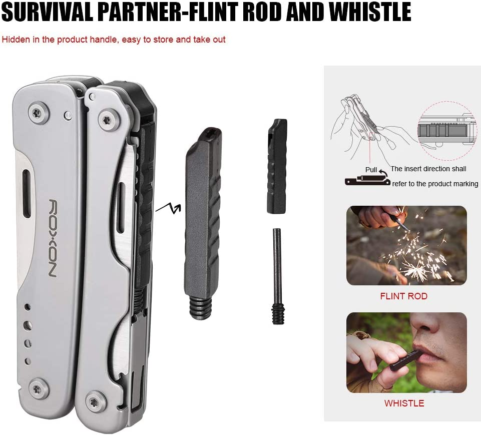 ROXON S803E Elite Flash Multitool with Strong Pliers, Flint Rod, Full-Size Lockable Blades for Outdoor Essential Survival Tool (D2 Blade) image number 3