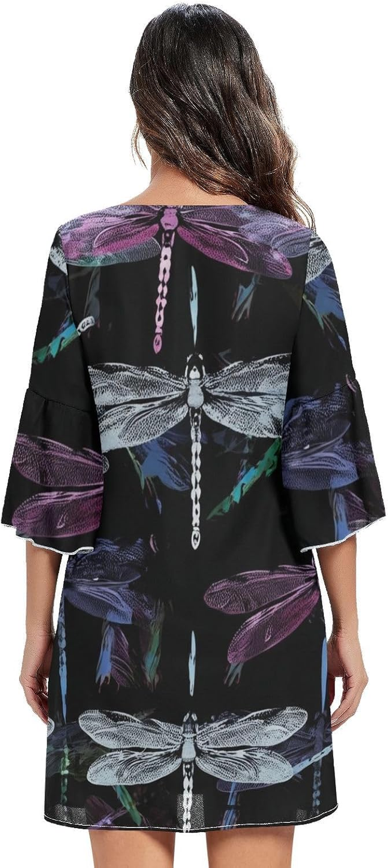 Dragon Fly Black Casual V Neck Dress Printed Line Maternity Dress S-XXL image number 5