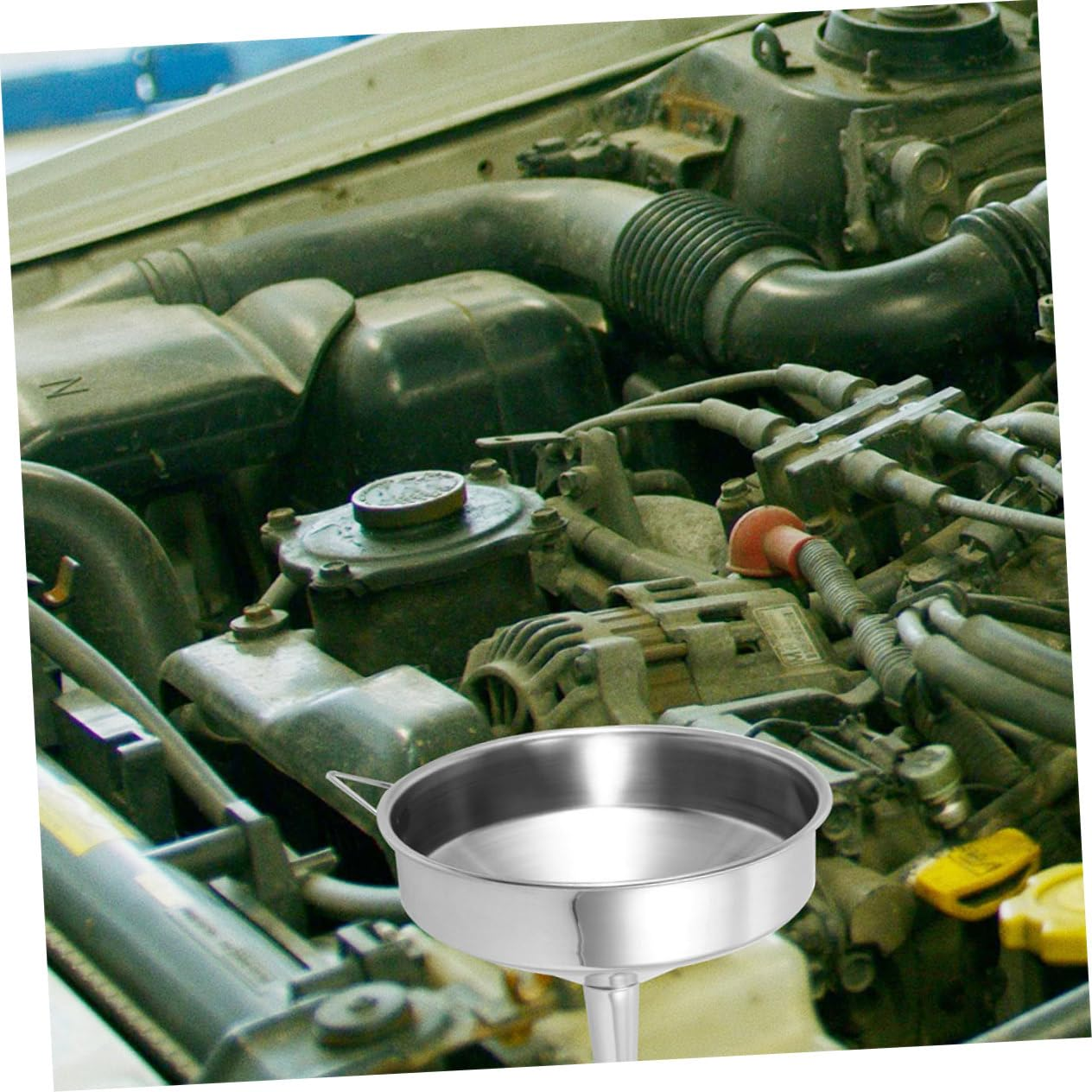 TOPPERFUN Stainless Steel Large Funnel Automotive Funnel Car Funnel Motor Oil Funnel Gasoline Funnel Canning Funnel Cooking Oil Funnel Food Funnel Spice Funnel Engine Oil Funnel Silver image number 1
