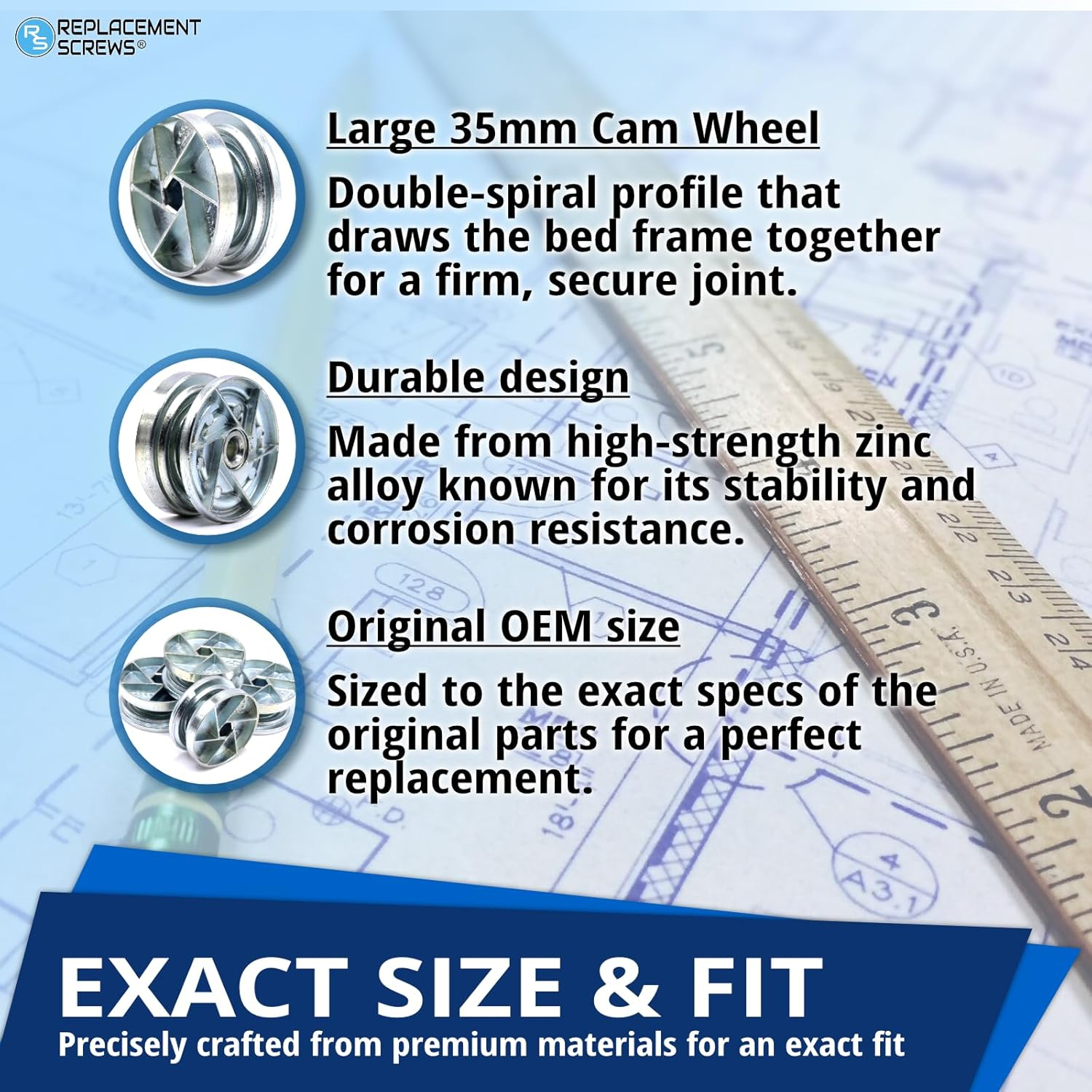 Replacementscrews Bed Frame Cam Wheel Locks Compatible with IKEA Part 114670 (MALM, SONGESAND, BRIMNES) (Pack of 1)