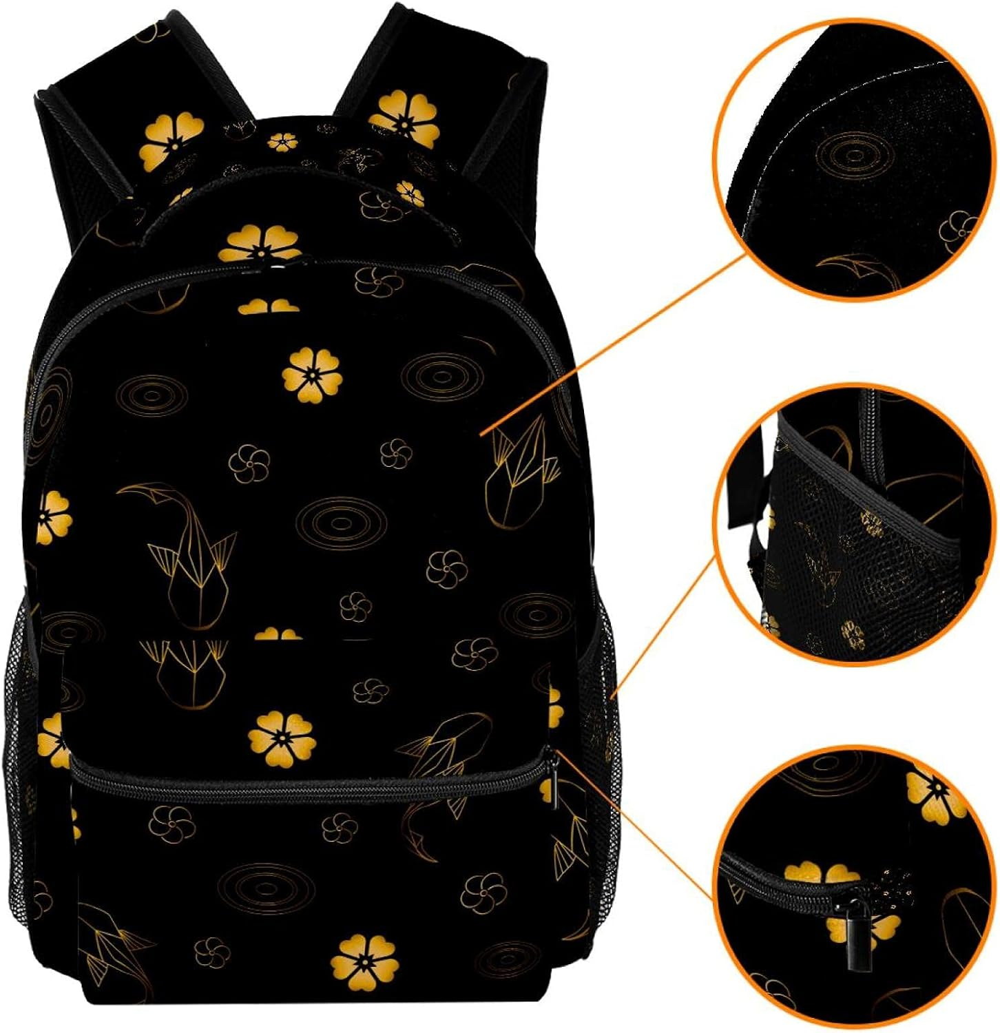 Golden Fish and Cherry Blossoms Backpack Students Shoulder Bags Travel Bag College School Tote Backpacks image number 4