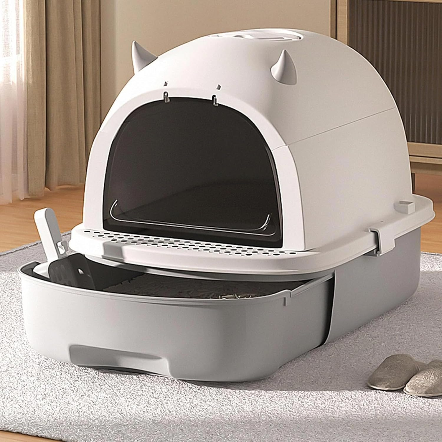 Extra Large Enclosed Cat Litter Box Tray Removable Top Lid with Scoop Toilet Pet,Easy Clean Cat Litter Pan image number 2