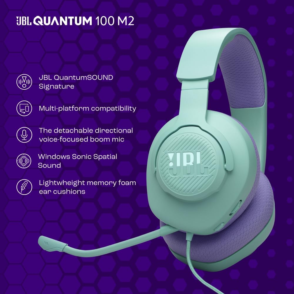 JBL Quantum 100M2 Wired Over-Ear Gaming Headset, Cyan image number 4