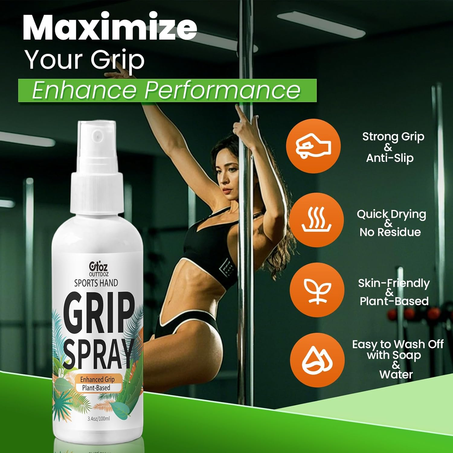 Sports Grip Spray &ndash; Plant-Based, Quick-Drying, Non-Residue Grip Enhancer with Sticky Boost for Pole Dancing, Aerial Silks, Pickleball, Golf, Tennis, and More &ndash; 3.4 Oz image number 4