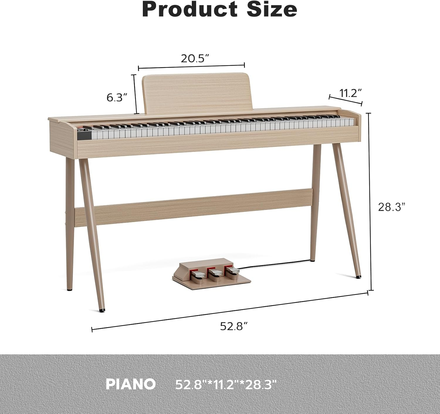UMOMO 88 Key Weighted Digital Piano, 88 Key Electric Piano for Beginner/Adults with Music Stand, Power Adapter, 3 Pedal, Headphone Jack, Beige image number 2