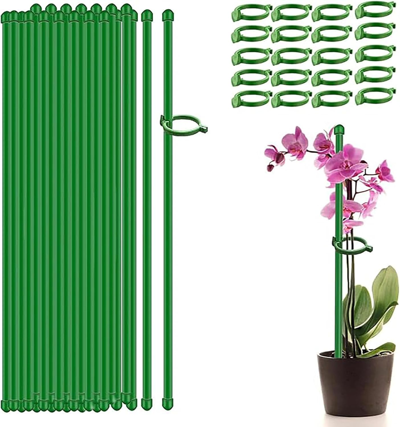 SYGELER Plant Stake Support,20 Pcs Plant Sticks,Adjustable Garden Stakes,Garden Green Bendable Single Stem Plant Support Stakes for Indoor and Outdoor Plants,Potted Plants,Flowers,Orchid image number 3