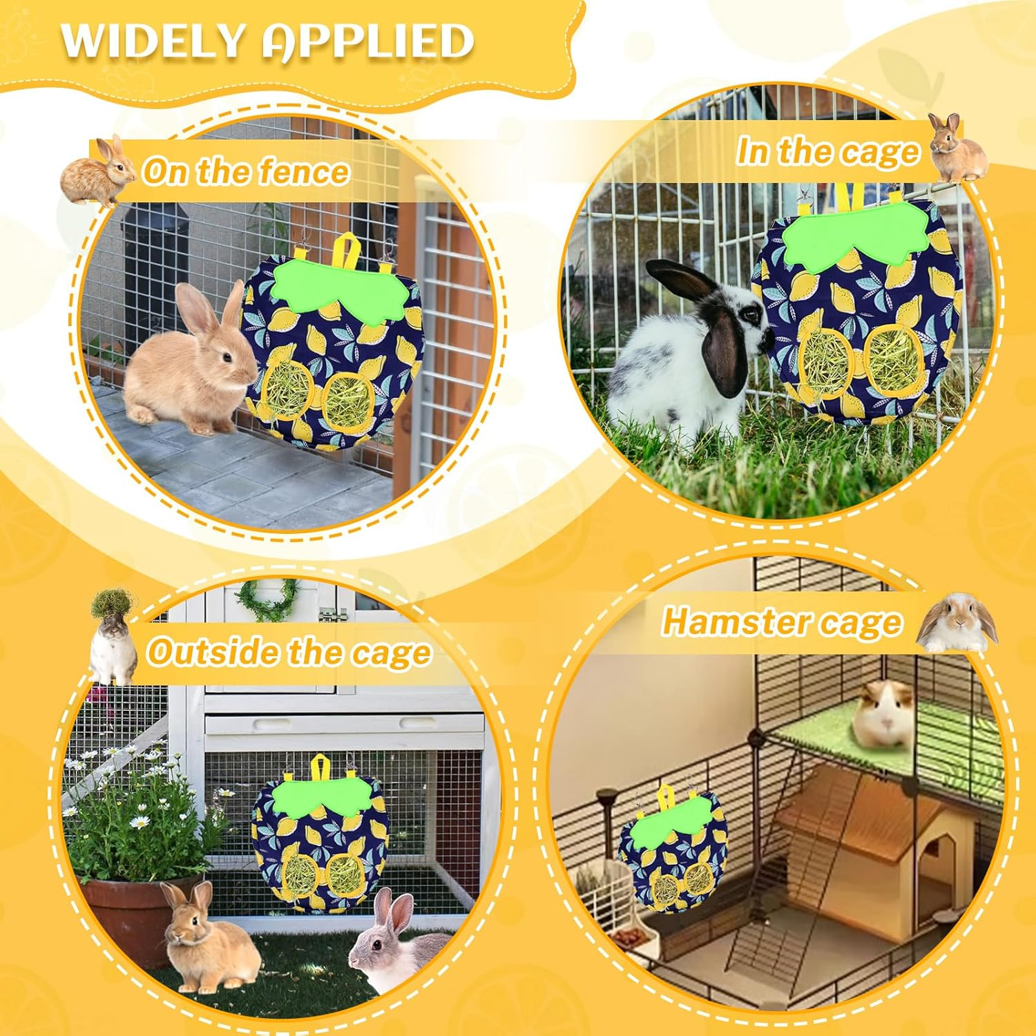 Hay Bag Guinea Pigs, Dellyy Rabbit Food Bag, Hay Bag, Guinea Pigs, Small Animal Feeder, for Rabbit, Chinchilla, Hamster, Small Animals, with 2 Windows (Blue, 2) image number 2