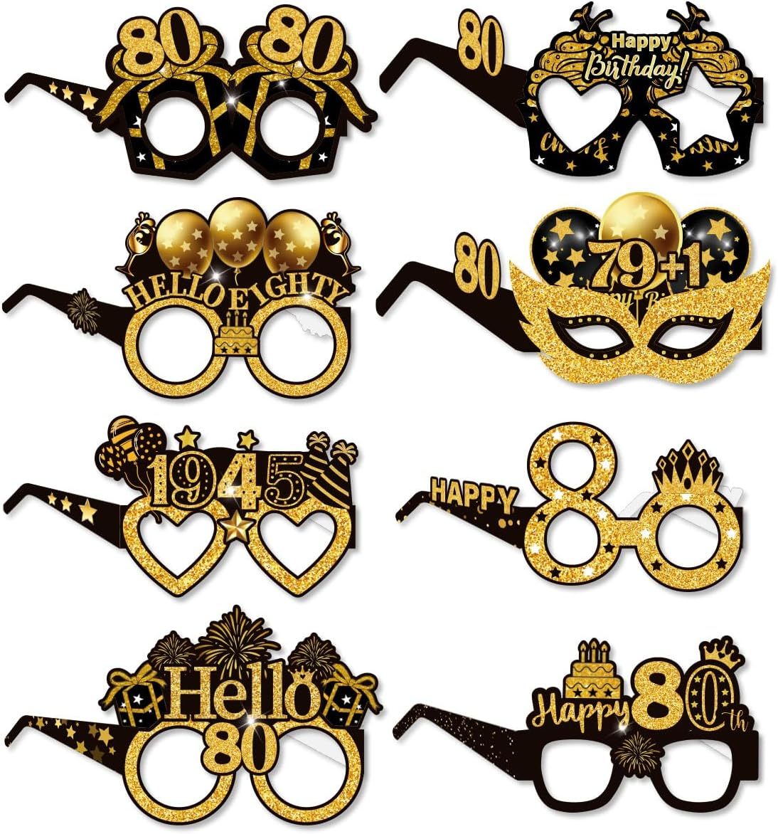 Palumma 8 Pcs Funny Happy Birthday Glasses Black Gold Happy Birthday Glasses, Birthday Decorations for Men Party Glasses for Adults Photo Props Decorations