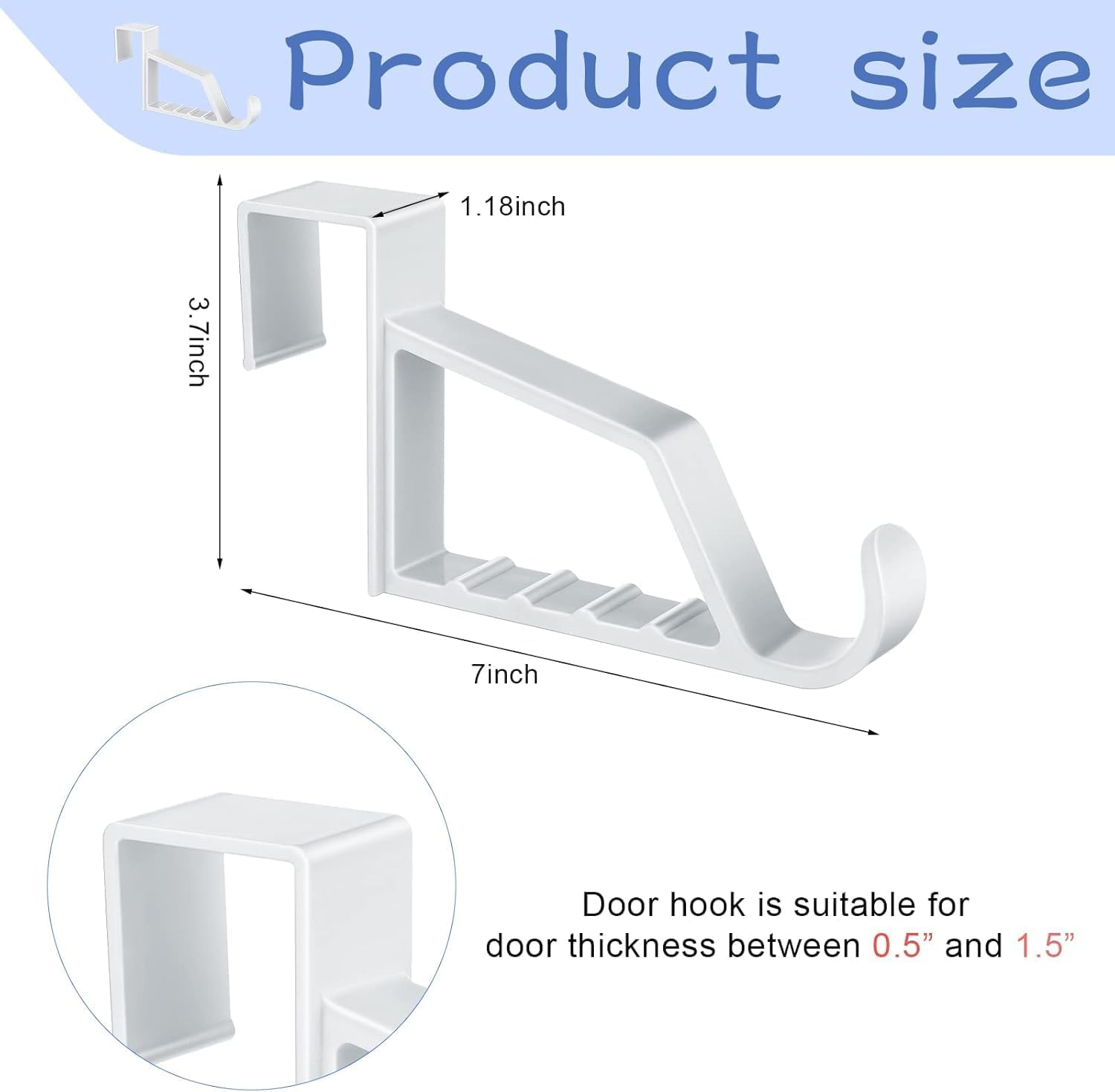 2 Pack over the Door Hooks for Hangers - Extra Strong White Plastic over Door Hook for Hanging Clothes, Towels, Robes, Hats, Bags and More (2, &lrm;White) image number 1